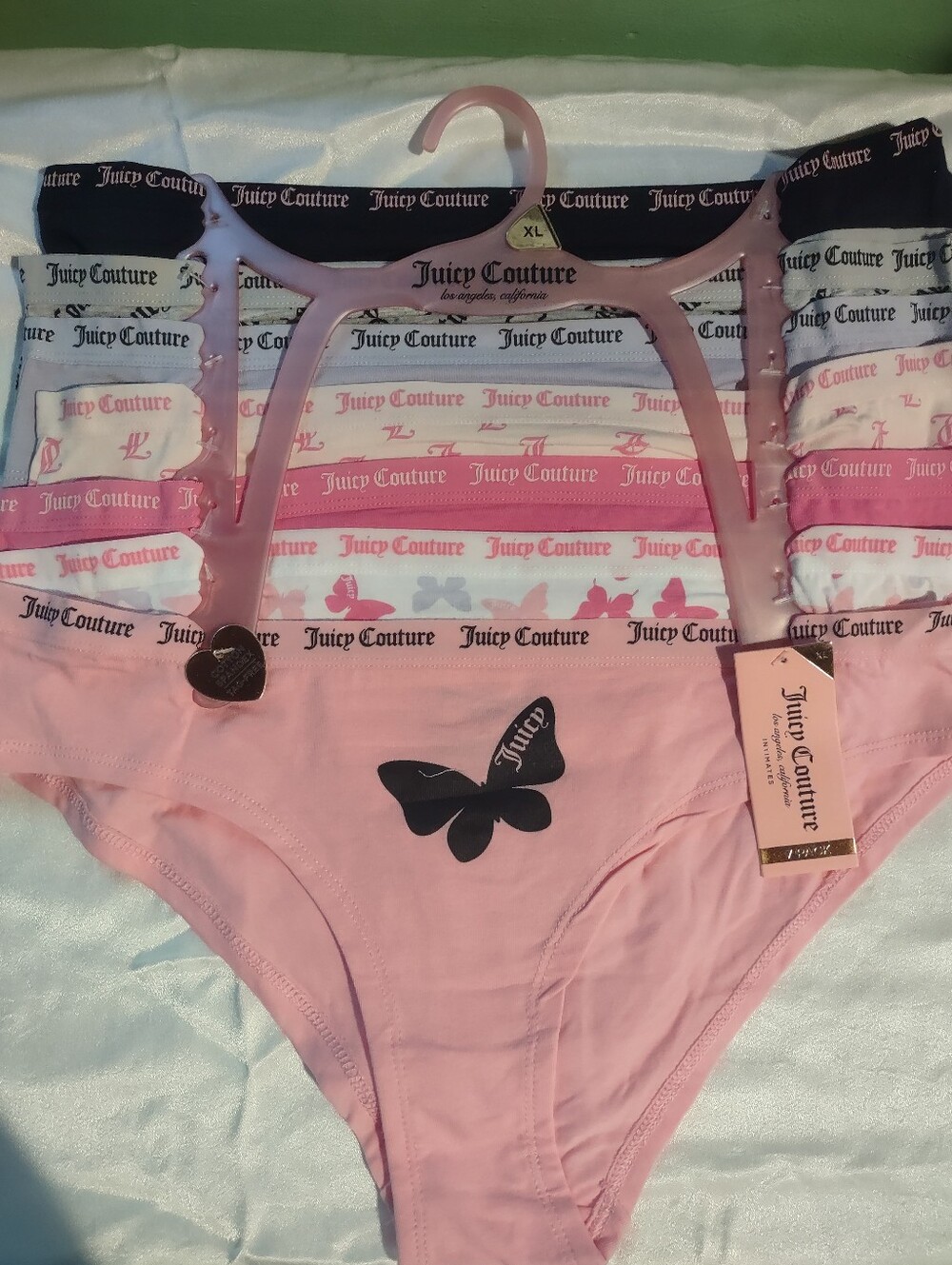Juicy Couture Women Pink and Black Logo Bikini Briefs - 7 Pack